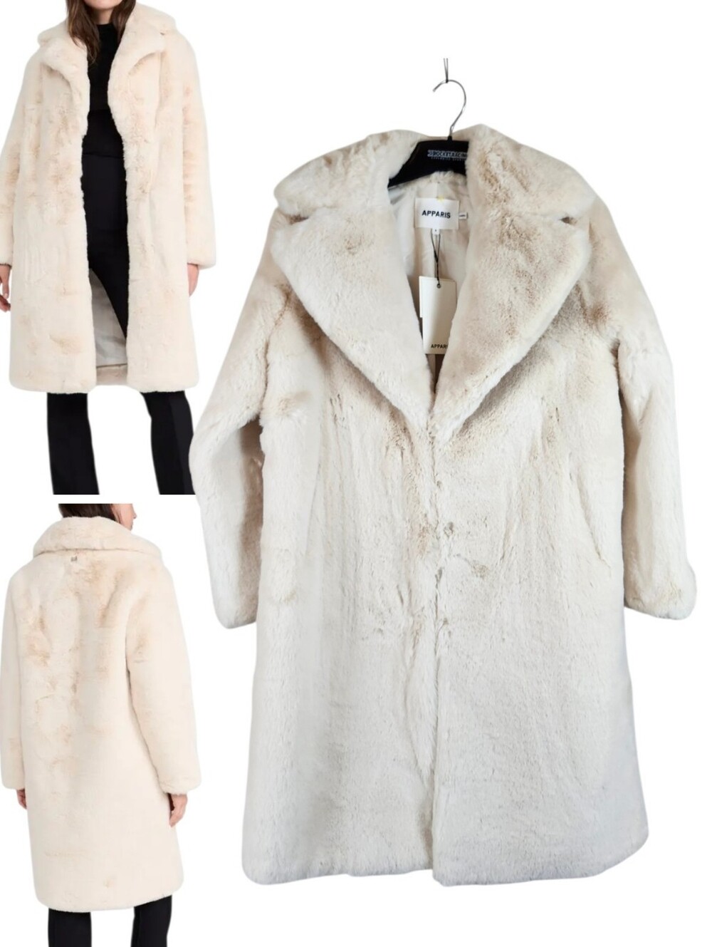Apparis Womens Steffi Pluche Recycled Polyester Faux Fur Long Overcoat Cream S